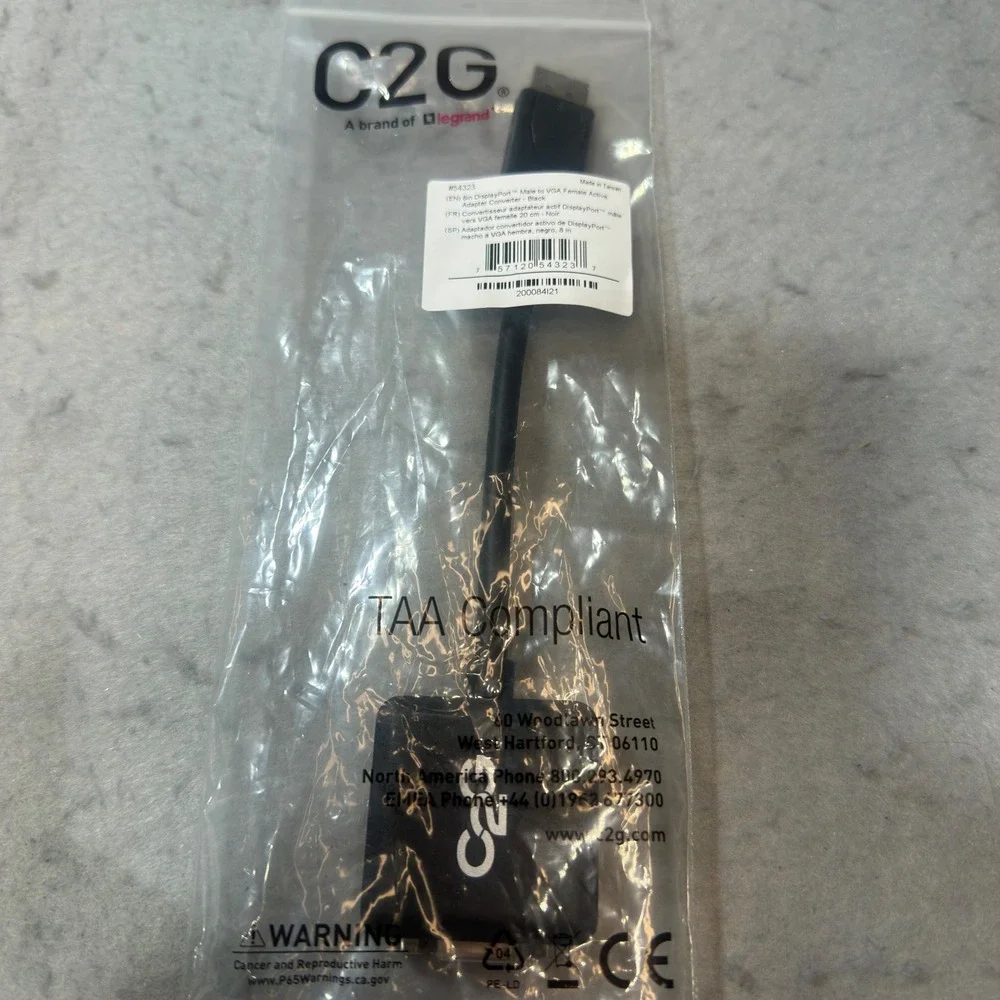 C2G 54323 8in DisplayPort Male to VGA Female Active Adapter Converter Black